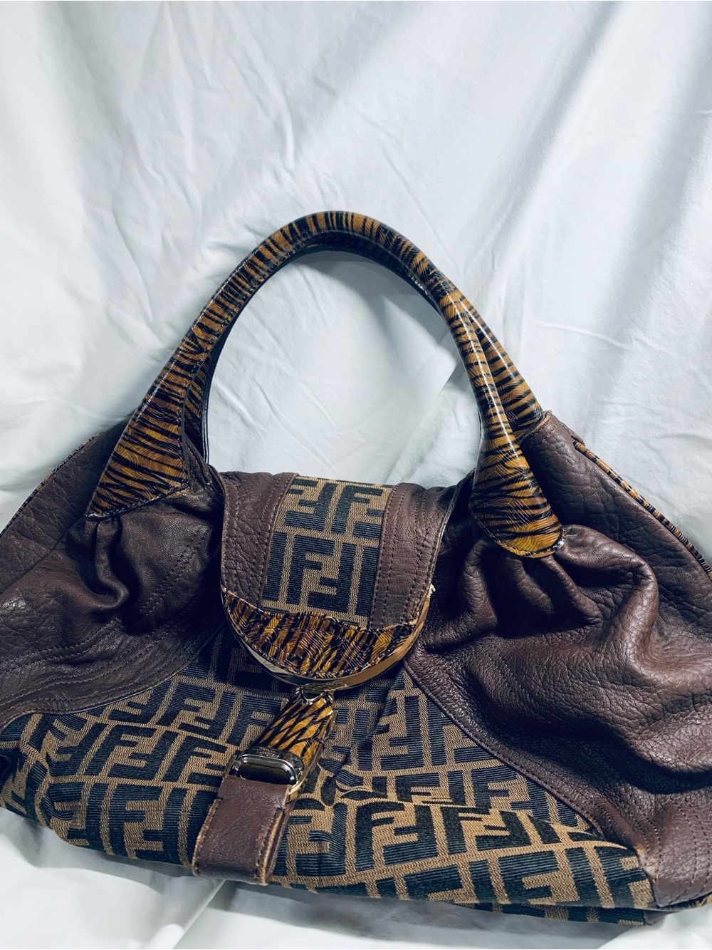 Fendi Zucca FF Limited Edition Spy Bag Tiger Patent Leather